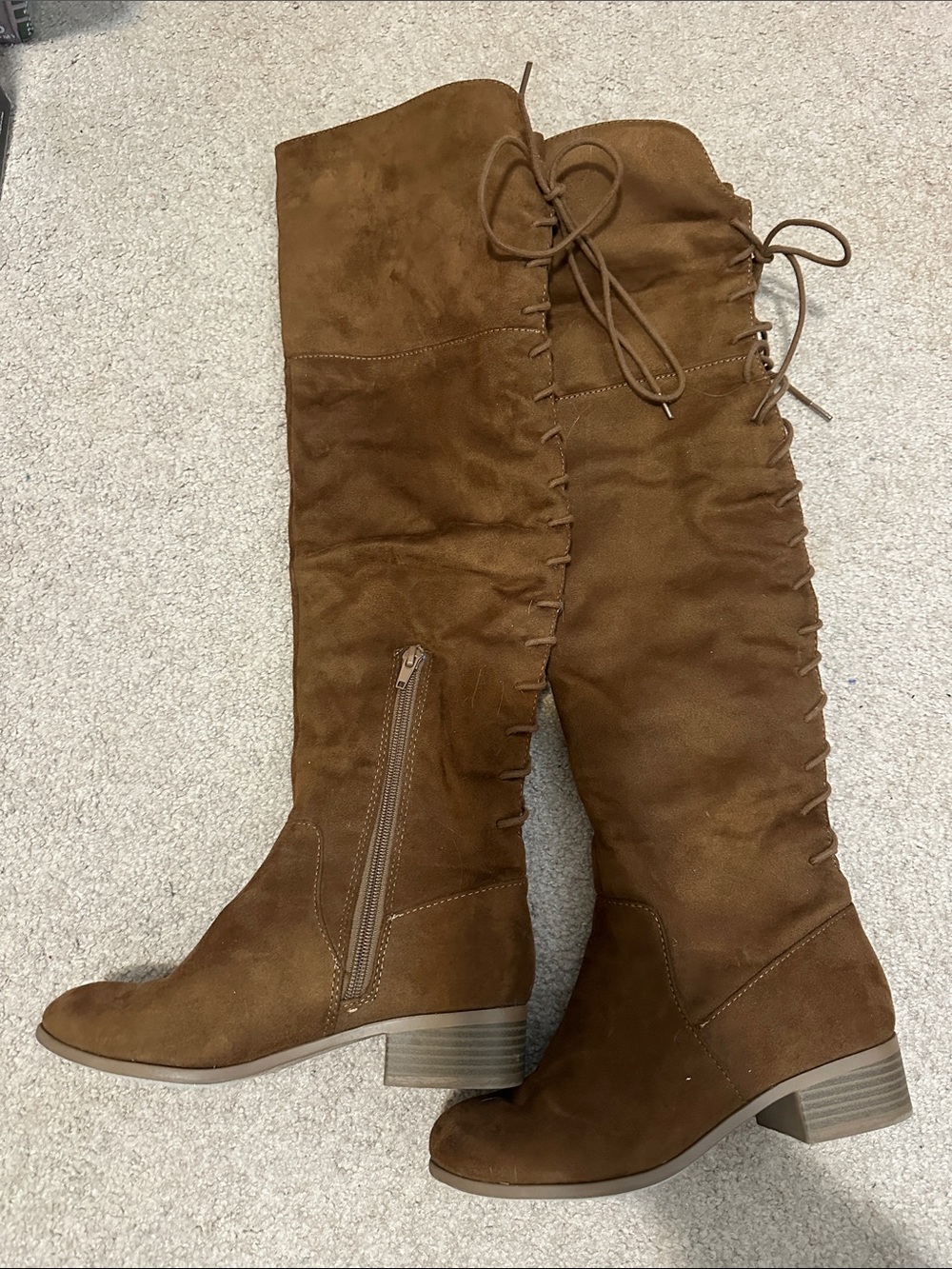 Women’s Over-the-Knee Lace-Up Suede Boots in Brown